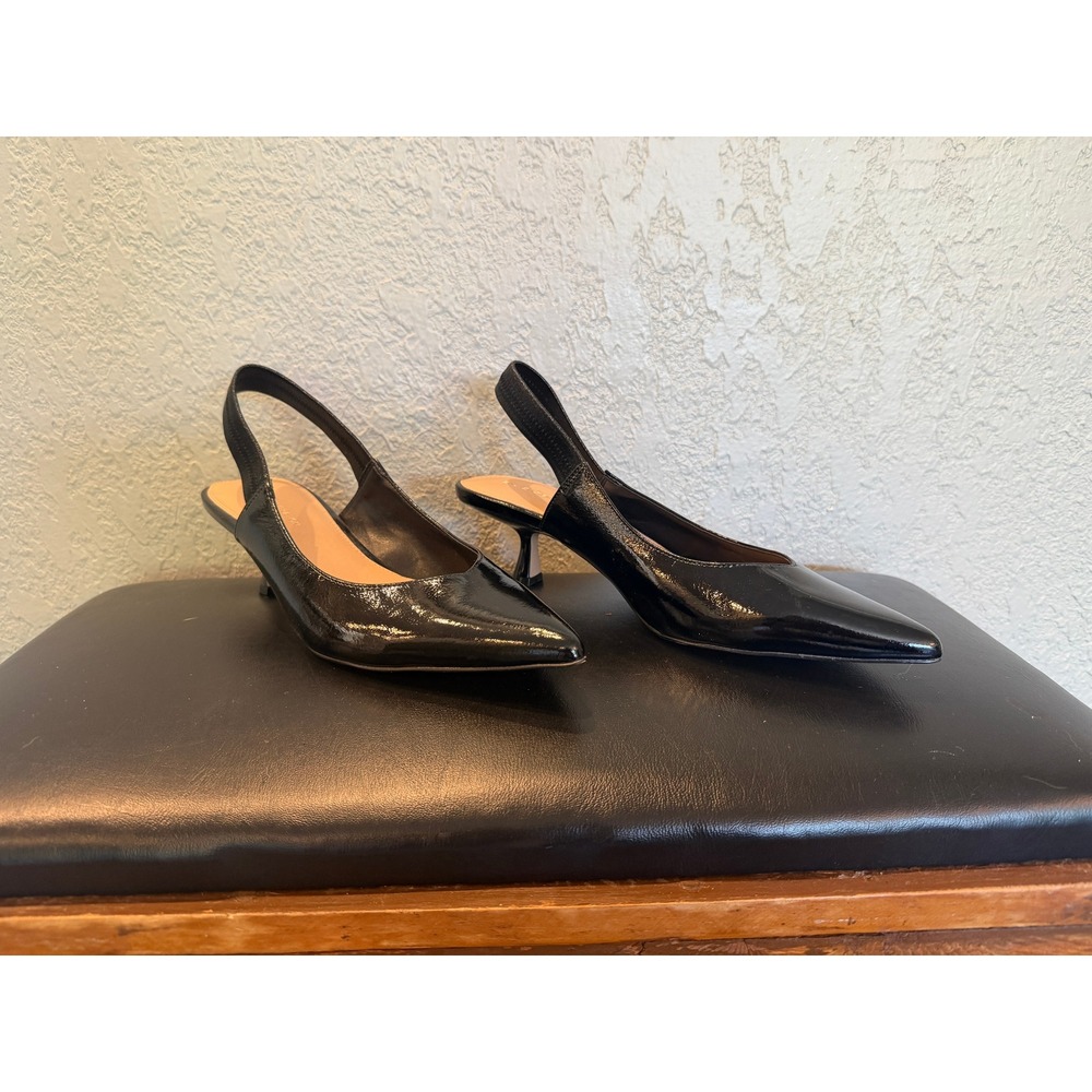 BCBGeneration Black Patent Slingback Kitten Heels Pointed Toe Pumps Size 8.5